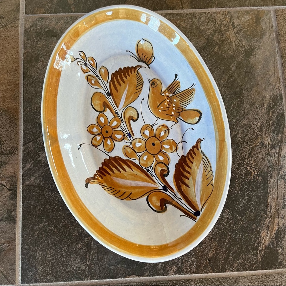 Tonala Mexico Pottery Oval Serving Dish Artist Signed